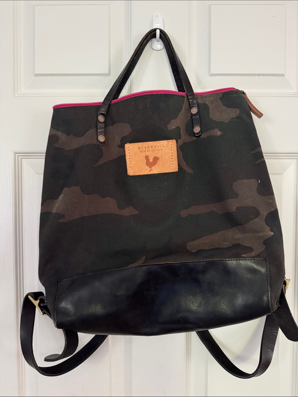 Meanwhile Back on the Farm Canvas Camo Backpack w/ Pink Zipper